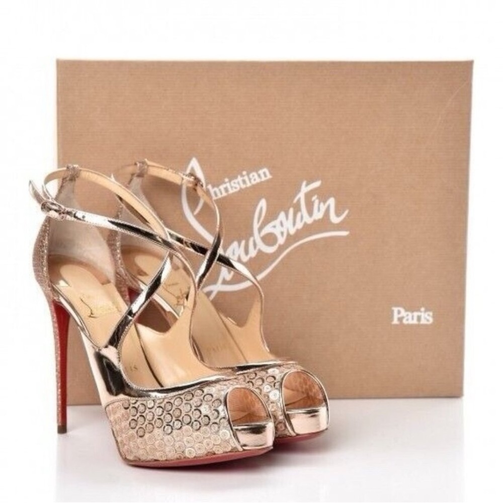 Christian Louboutin Rose Gold Peep Toe Heels